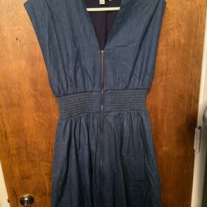 She + Sky Dark Indigo Denim maxi Dress with Front Zip